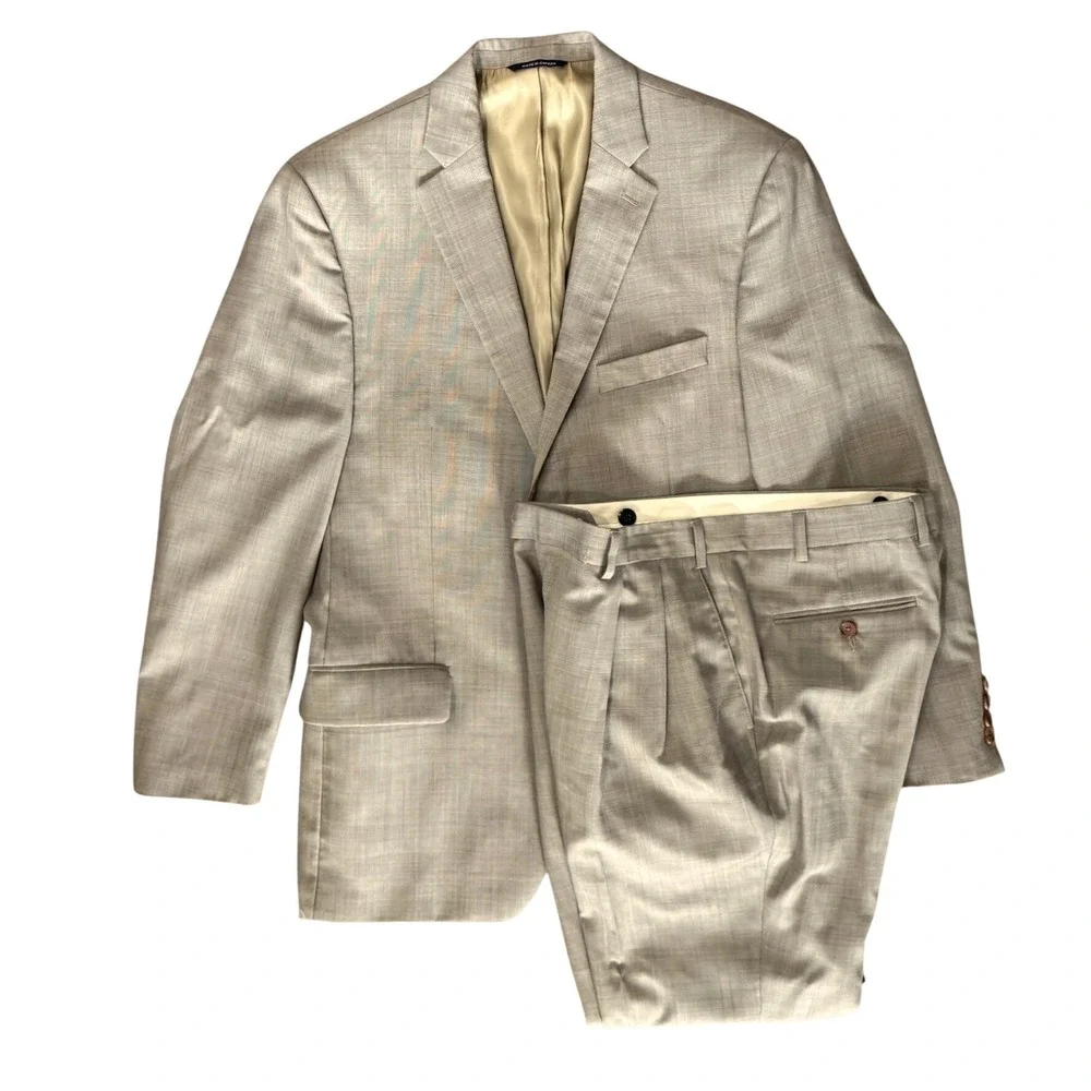 Ralph Lauren 2 Pc Glen Plaid Windowpane Suit Tan Wool Men 41R